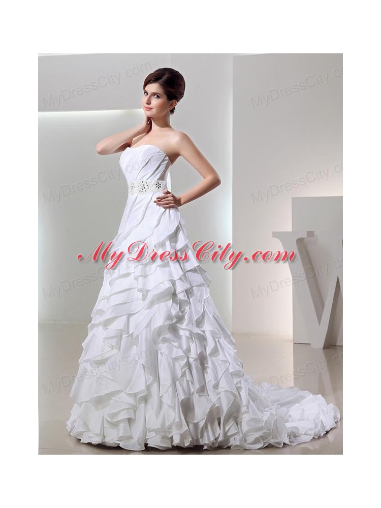 Beautiful Ball Gown Sweetheart Ruffled Layers Wedding Dress in White