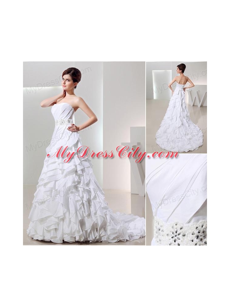 Beautiful Ball Gown Sweetheart Ruffled Layers Wedding Dress in White