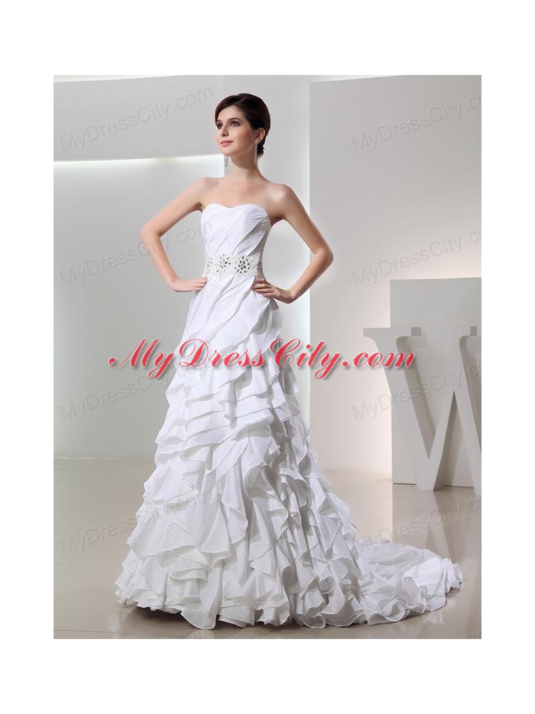 Beautiful Ball Gown Sweetheart Ruffled Layers Wedding Dress in White