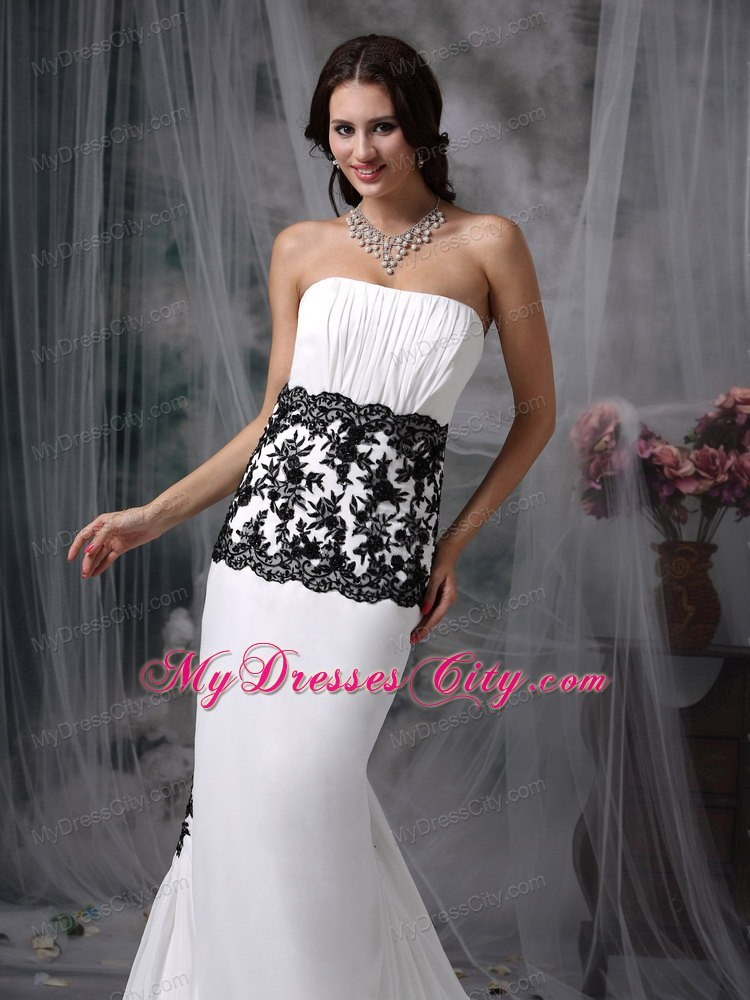 Black Lace Mermaid Chapel Train Chiffon White Evening Dresses for Celebrity