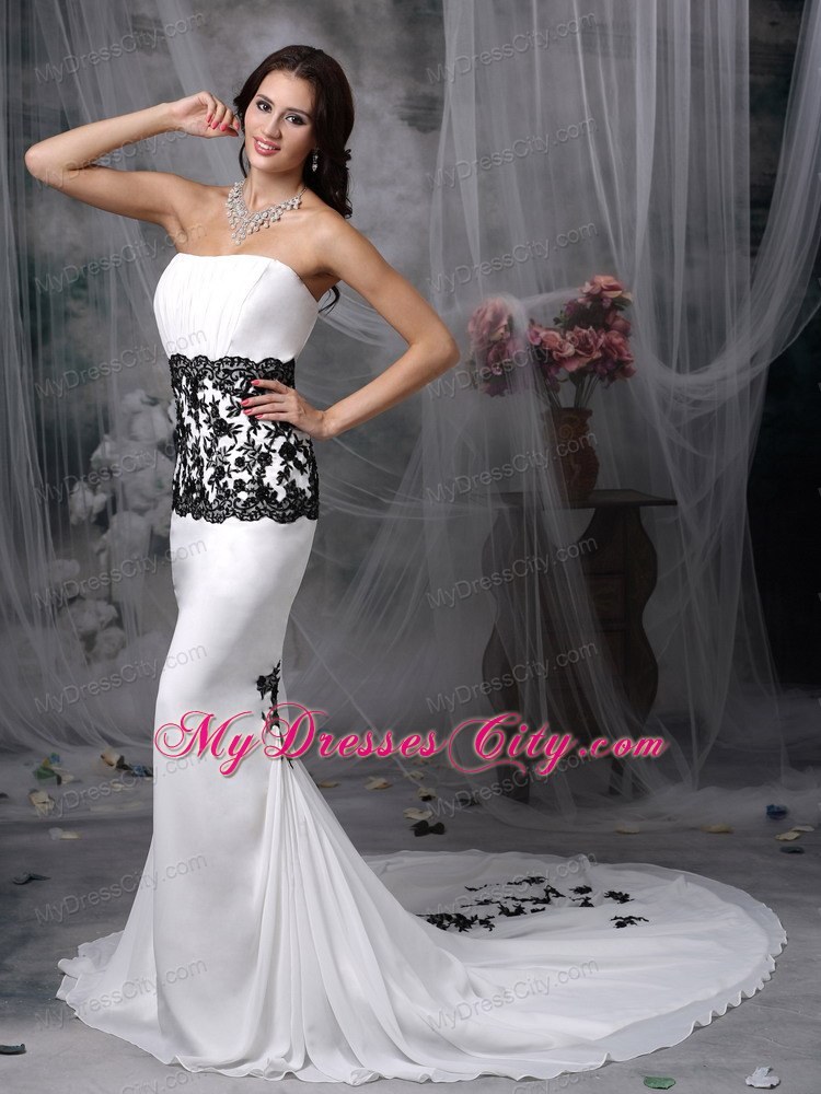 Black Lace Mermaid Chapel Train Chiffon White Evening Dresses for Celebrity