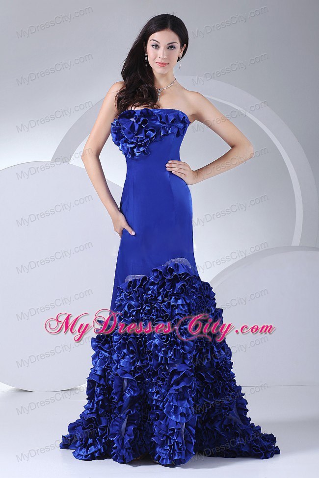 Rolling Flowers Mermaid Brush Train Royal Blue 2013 Prom Evening Dresses