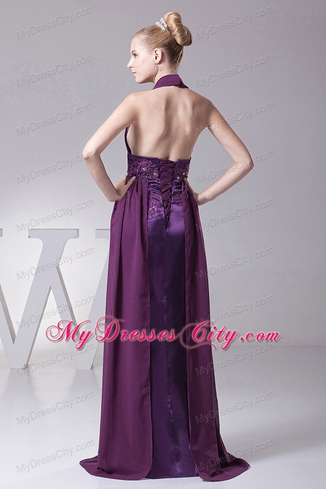 Purple Embroidery Ruching Chiffon Backless 2013 Evening Dress for Celebrity