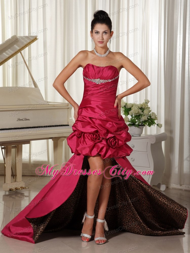 Pick Ups Flowers Beaded Strapless Hot Pink High-low Prom Evening Dress