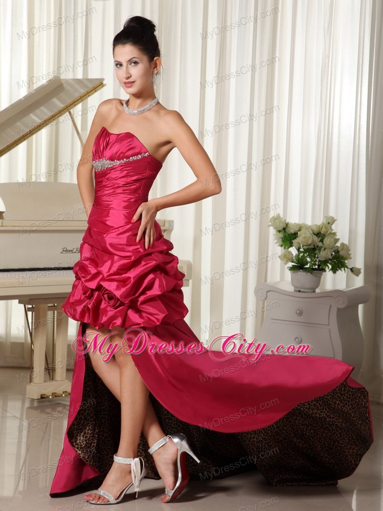 Pick Ups Flowers Beaded Strapless Hot Pink High-low Prom Evening Dress