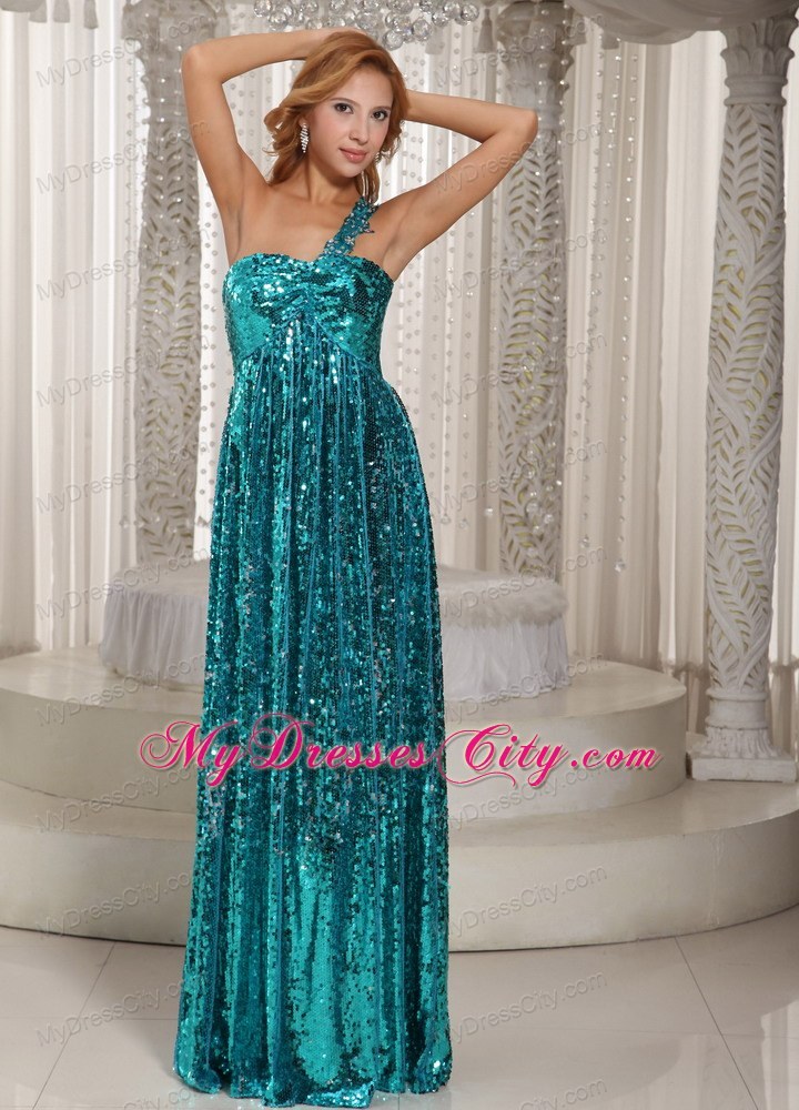 Paillette Empire One Shoulder Teal 2013 Cheap Homecoming Evening Dress