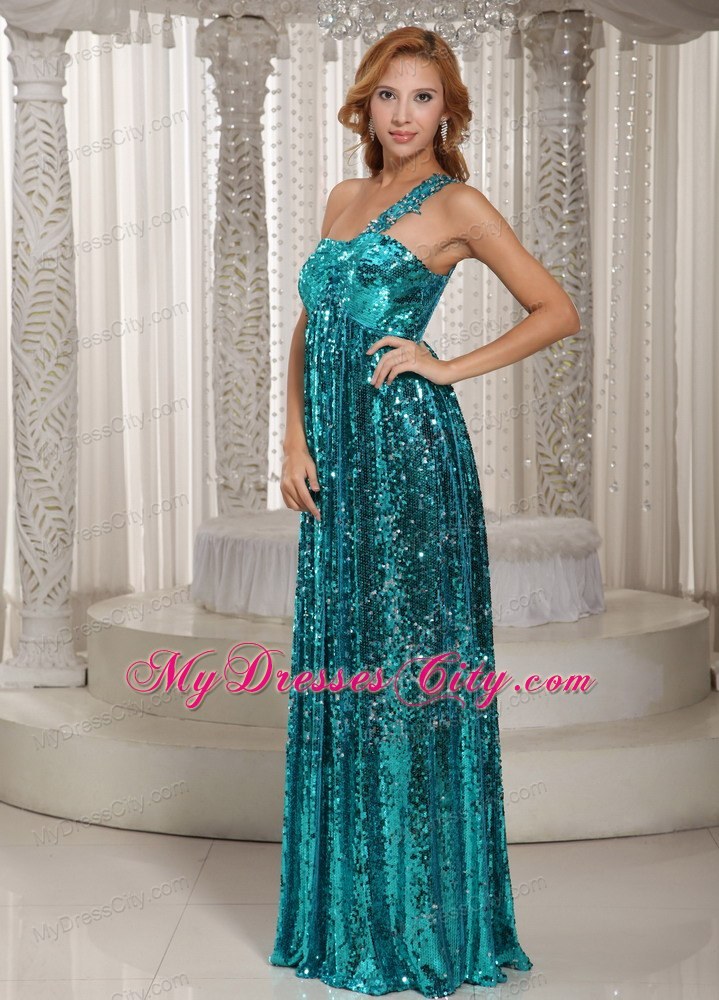 Paillette Empire One Shoulder Teal 2013 Cheap Homecoming Evening Dress