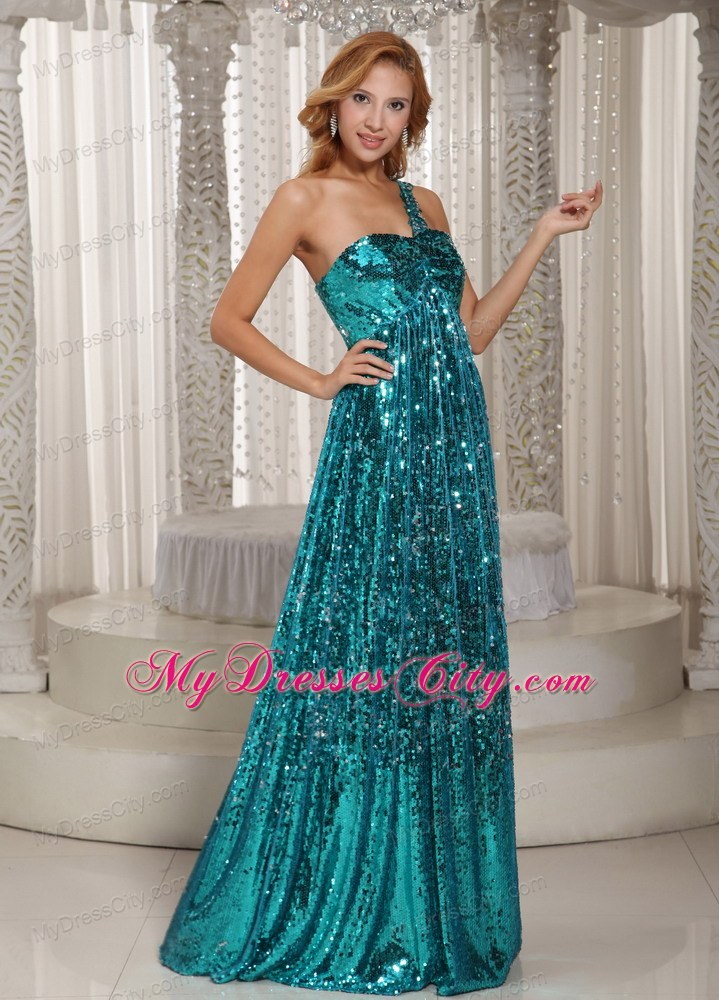 Paillette Empire One Shoulder Teal 2013 Cheap Homecoming Evening Dress