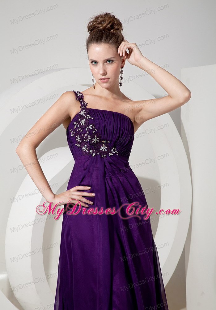 Beaded One Shoulder High Slit Purple Empire 2013 Prom Evening Dresses