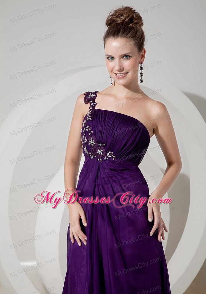 Beaded One Shoulder High Slit Purple Empire 2013 Prom Evening Dresses