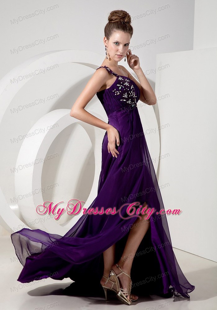 Beaded One Shoulder High Slit Purple Empire 2013 Prom Evening Dresses