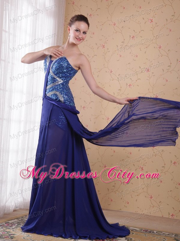 Sweetheart Sequined Royal Blue Chiffon 2013 Prom Evening Dress