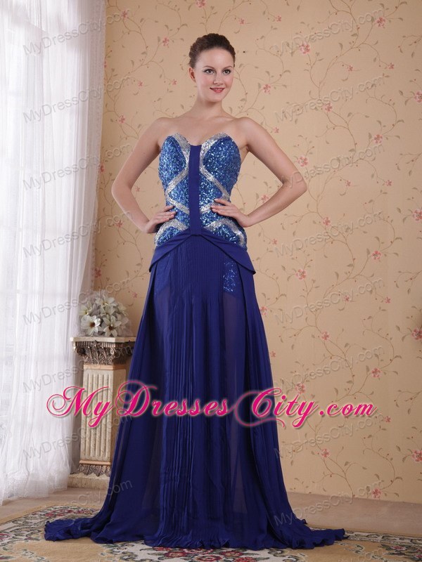 Sweetheart Sequined Royal Blue Chiffon 2013 Prom Evening Dress