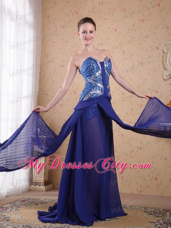 Sweetheart Sequined Royal Blue Chiffon 2013 Prom Evening Dress