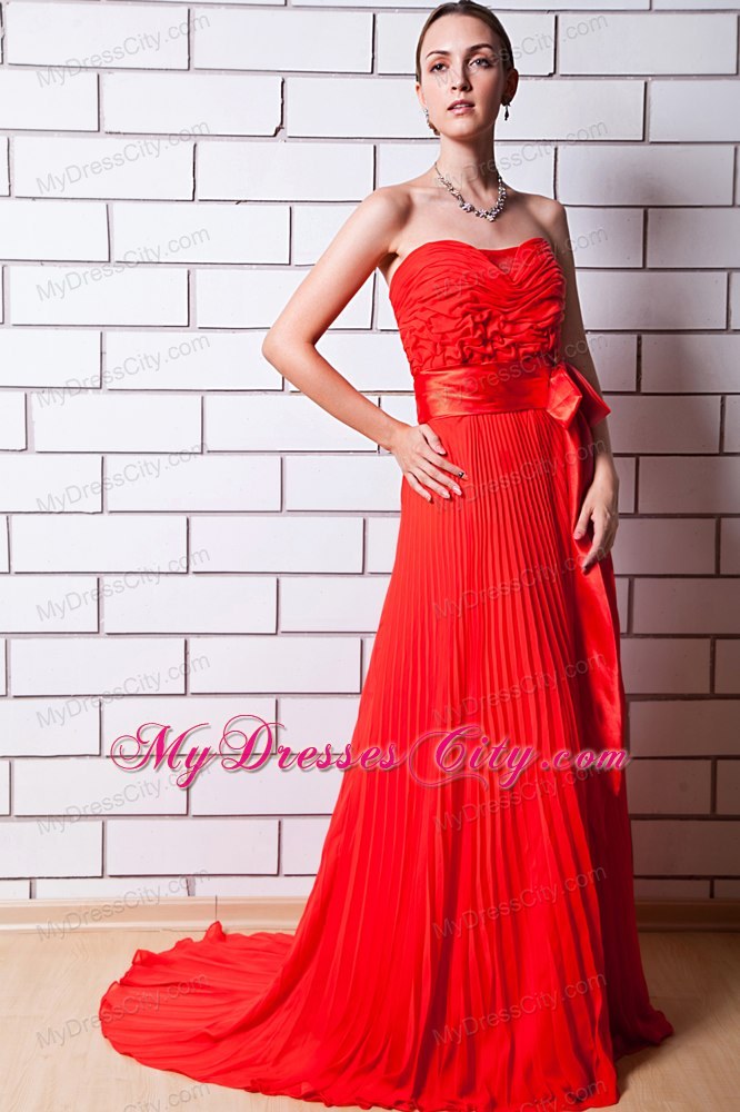 Red Column Strapless Sash 2013 Evening Dress with Chiffon Pleat