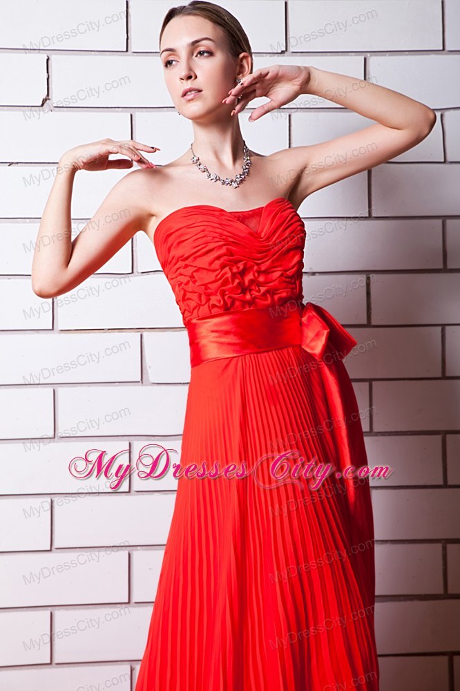 Red Column Strapless Sash 2013 Evening Dress with Chiffon Pleat