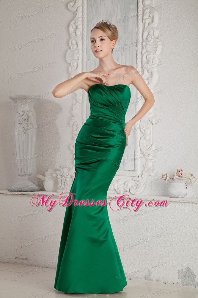 Green Mermaid Strapless Ruches Long Prom Evening Dresses 2013