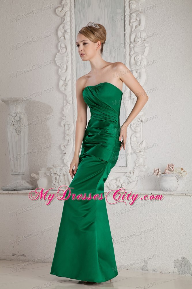 Green Mermaid Strapless Ruches Long Prom Evening Dresses 2013