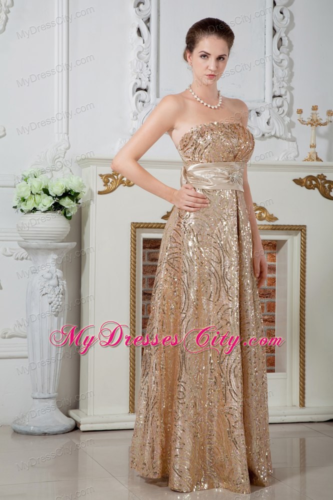 Champagne Strapless Sequin Evening Dresses for Celebrity 2013