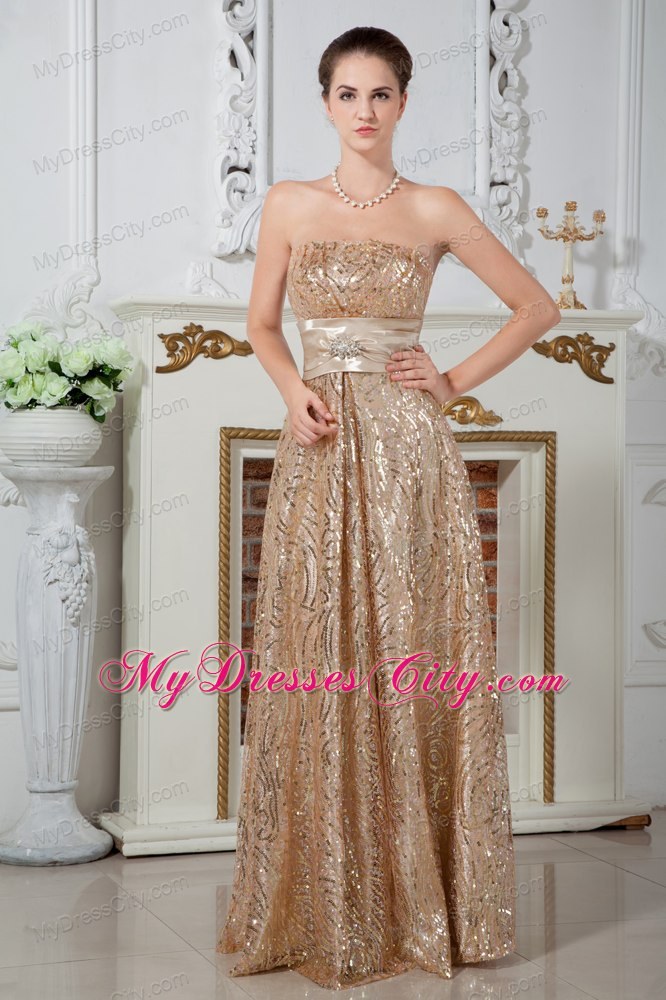 Champagne Strapless Sequin Evening Dresses for Celebrity 2013