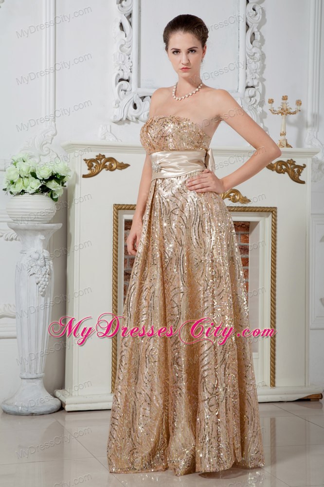 Champagne Strapless Sequin Evening Dresses for Celebrity 2013