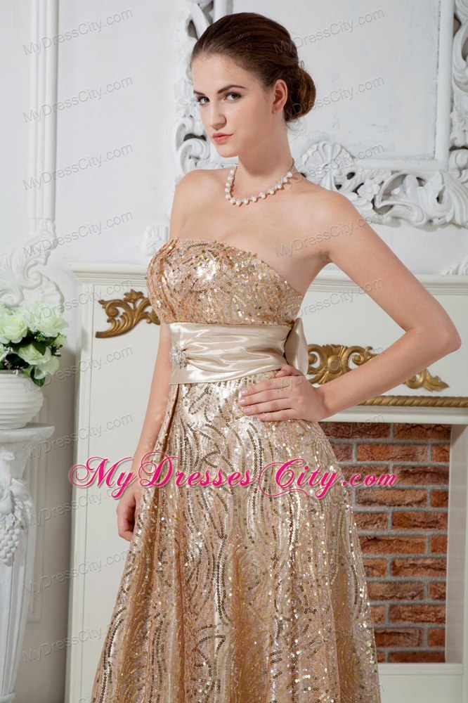 Champagne Strapless Sequin Evening Dresses for Celebrity 2013