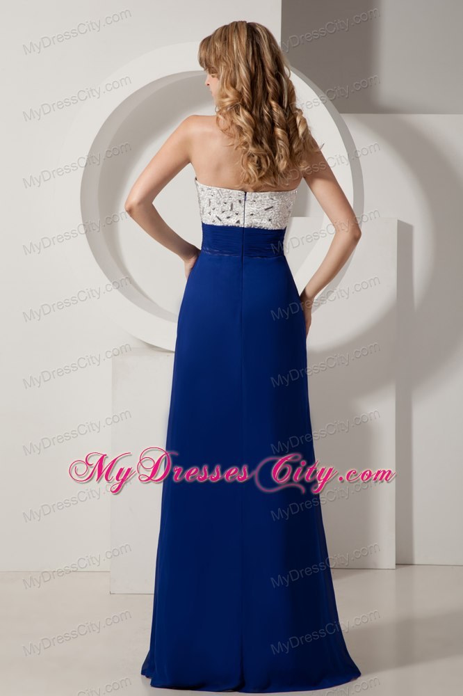 White and Royal Blue Evening Dresses Column Sweetheart with Beading