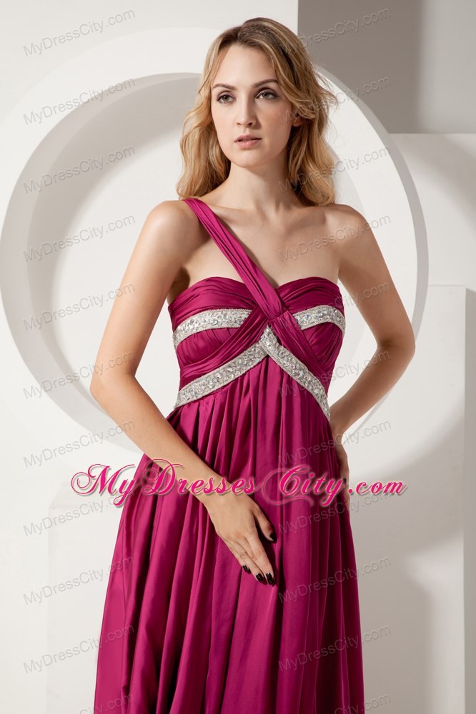 Fuchsia Column Maxi Evening Dresses with One Shoulder Beading