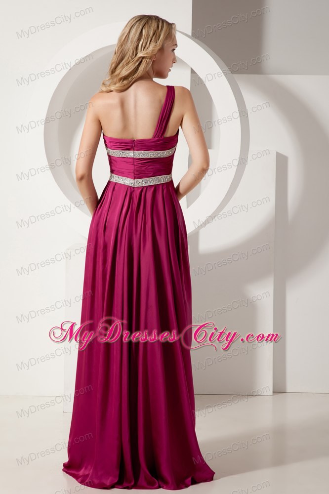 Fuchsia Column Maxi Evening Dresses with One Shoulder Beading