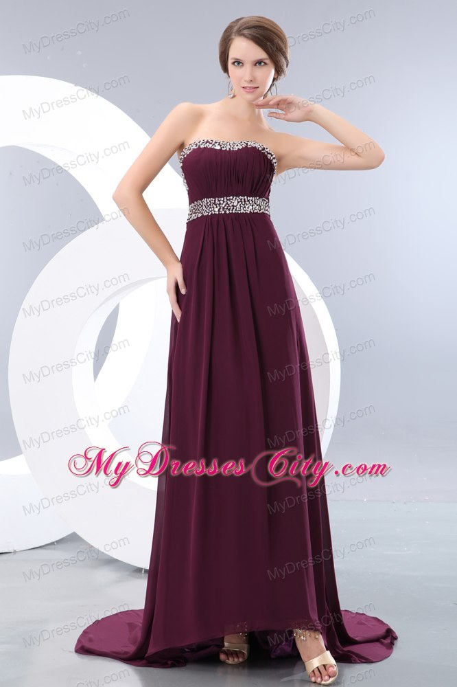 Beautiful Dark Purple Long 2013 Maxi Evening Dresses with Beading