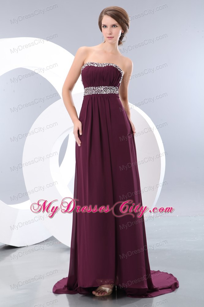 Beautiful Dark Purple Long 2013 Maxi Evening Dresses with Beading