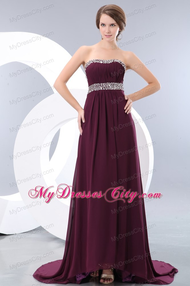 Beautiful Dark Purple Long 2013 Maxi Evening Dresses with Beading