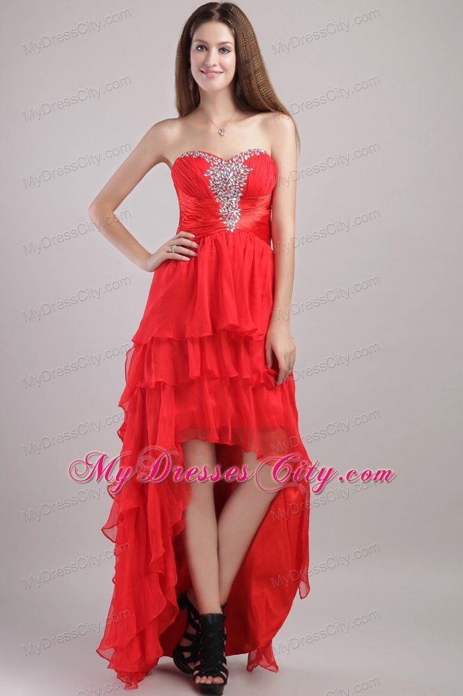 Red Sweetheart Beading 2013 High-low Homecoming Evening Dress