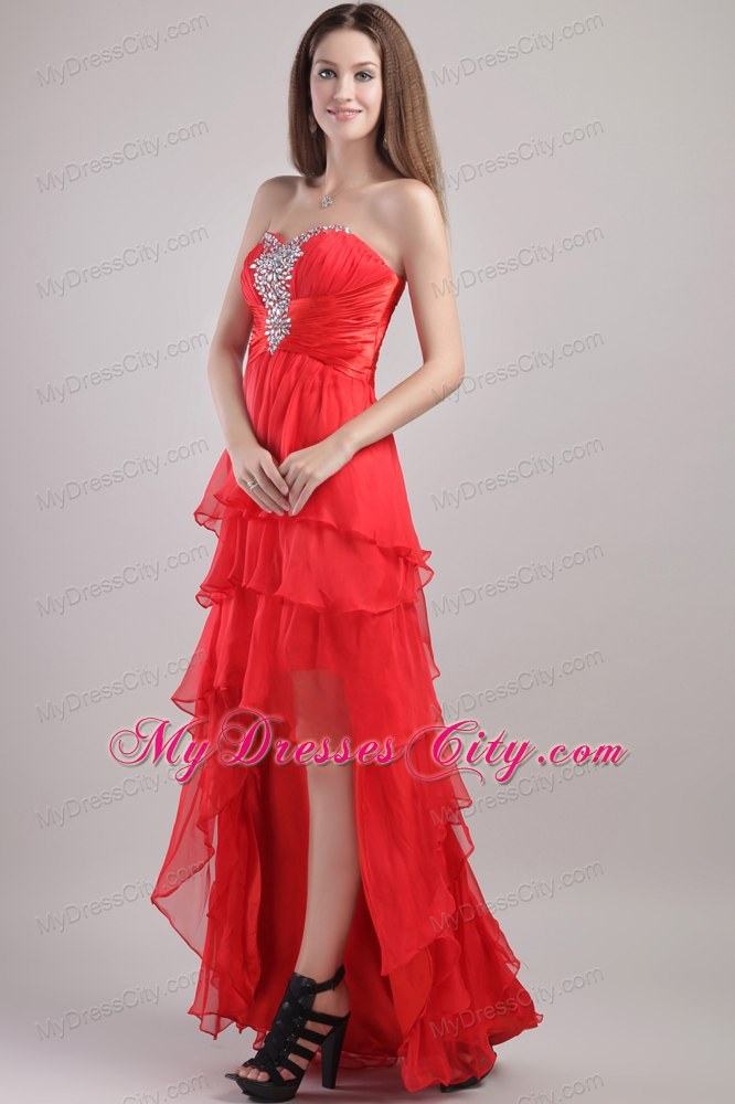 Red Sweetheart Beading 2013 High-low Homecoming Evening Dress