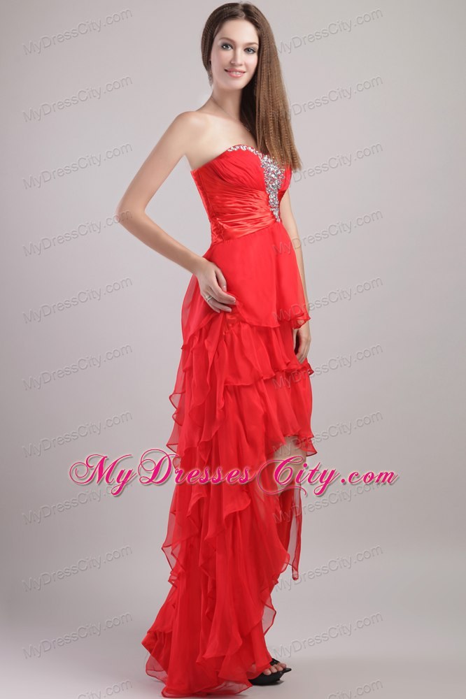 Red Sweetheart Beading 2013 High-low Homecoming Evening Dress