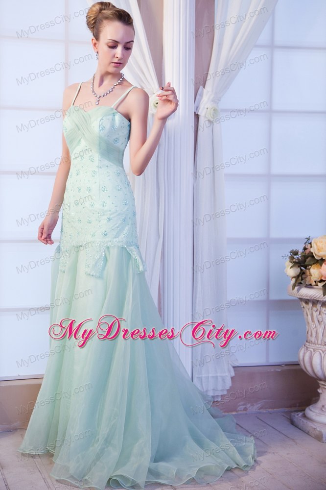 Apple Green Spaghetti Straps Appliques Homecoming Evening Dress