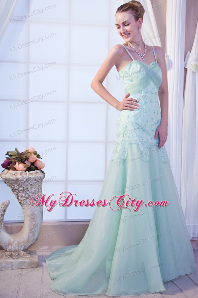 Apple Green Spaghetti Straps Appliques Homecoming Evening Dress