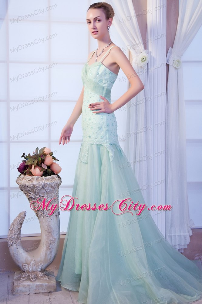 Apple Green Spaghetti Straps Appliques Homecoming Evening Dress