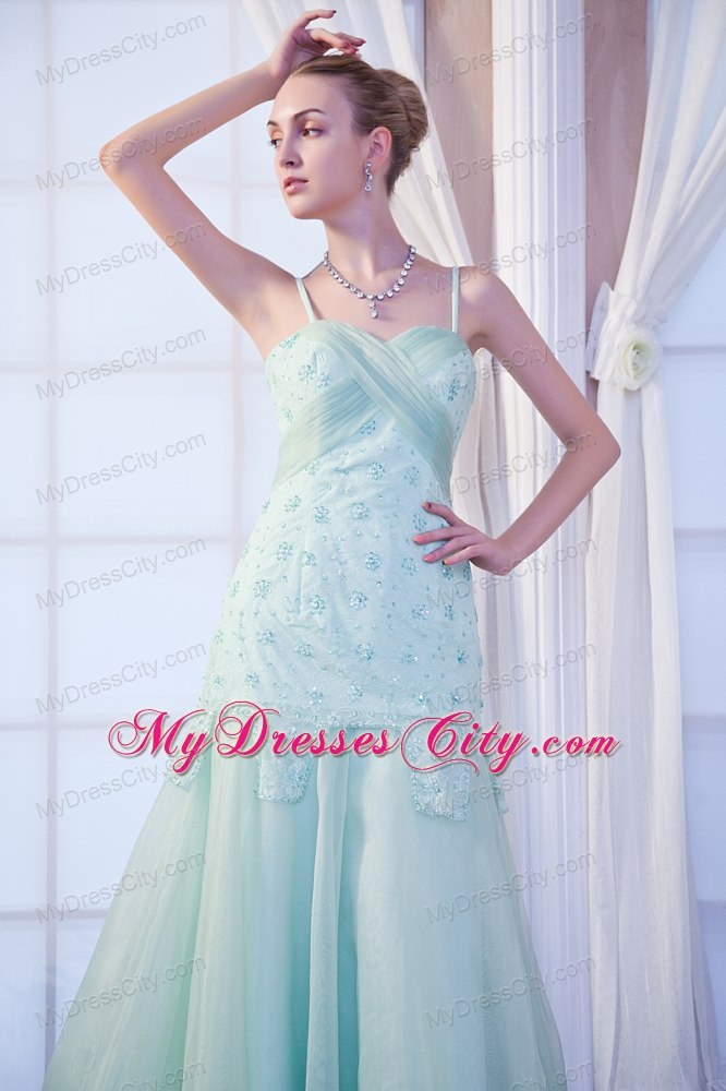 Apple Green Spaghetti Straps Appliques Homecoming Evening Dress