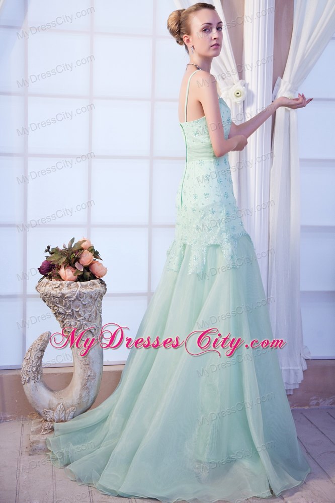 Apple Green Spaghetti Straps Appliques Homecoming Evening Dress