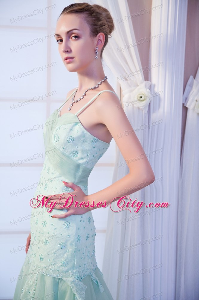 Apple Green Spaghetti Straps Appliques Homecoming Evening Dress