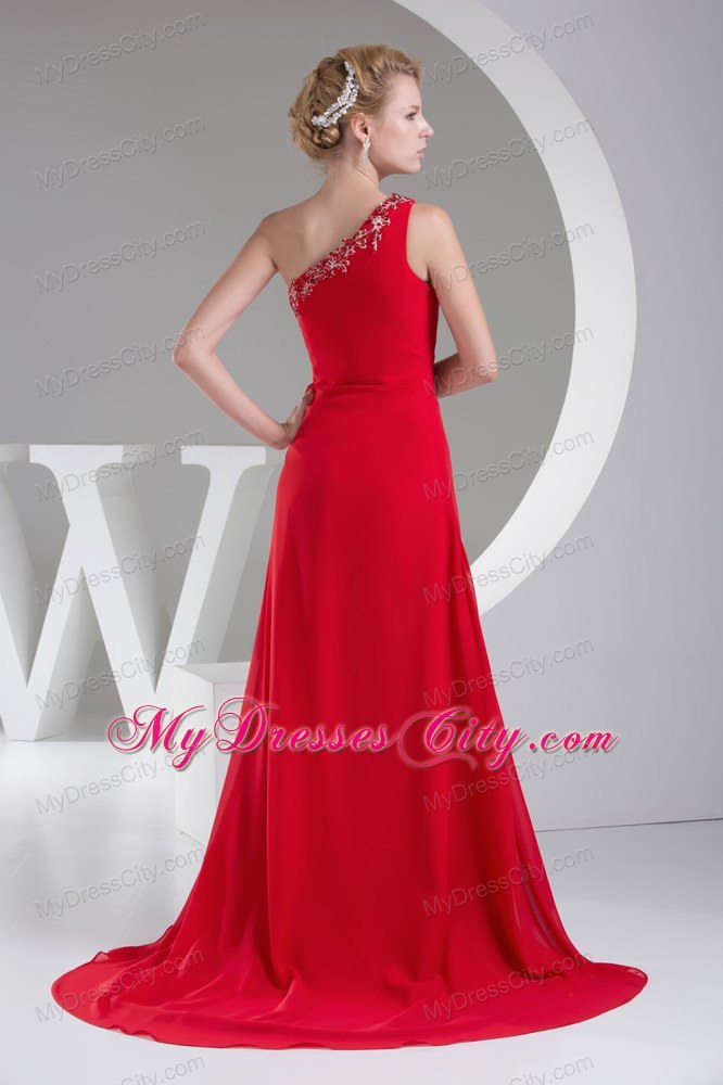 One Shoulder Red Beading High Slit Prom Evening Dress for 2013