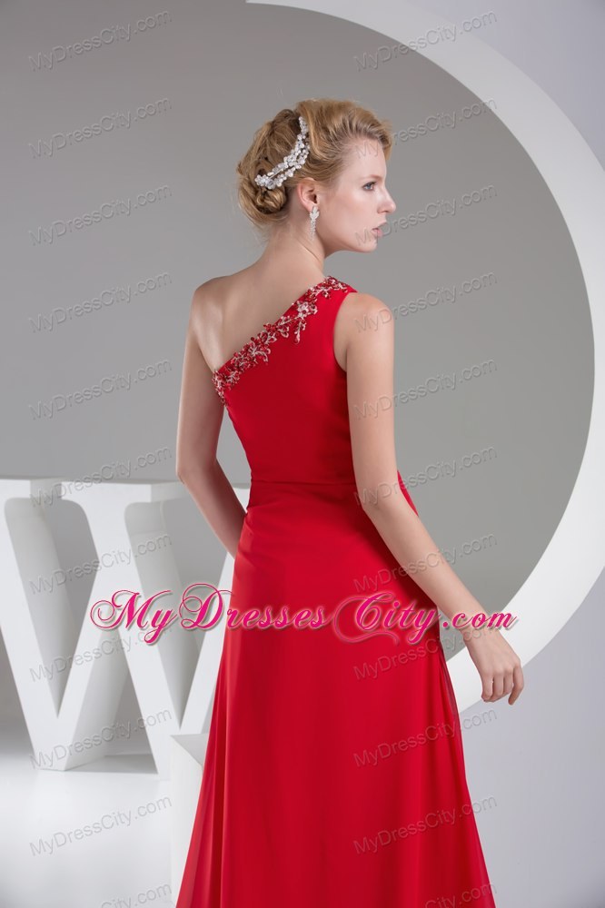 One Shoulder Red Beading High Slit Prom Evening Dress for 2013