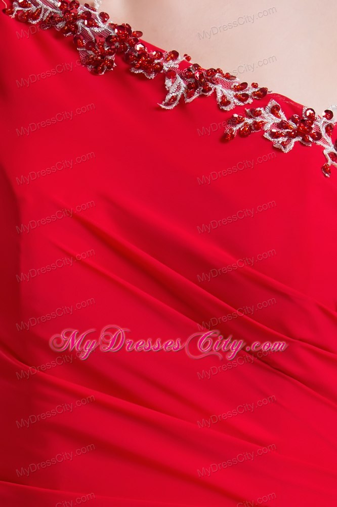 One Shoulder Red Beading High Slit Prom Evening Dress for 2013