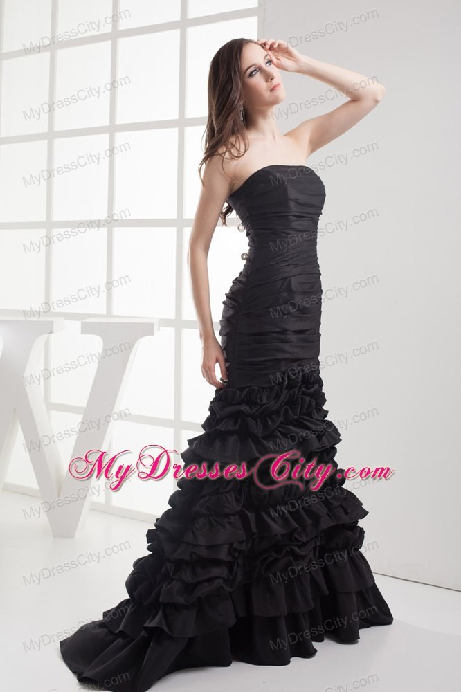 Black Mermaid Ruffled Layers Evening Dress with Ruches 2013