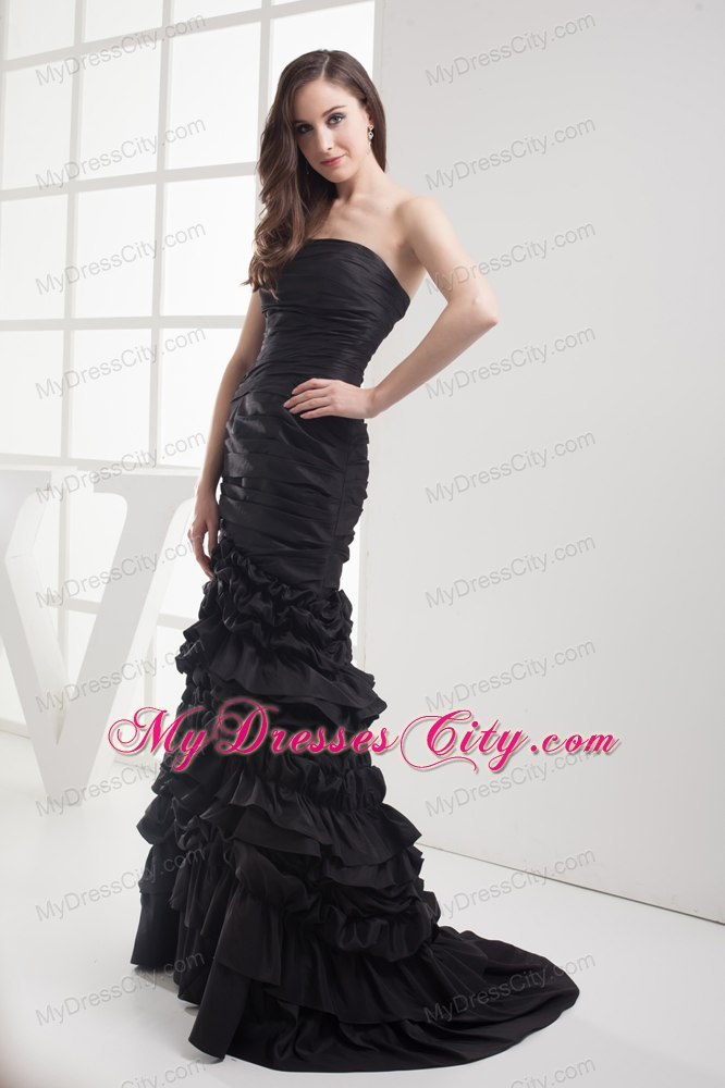 Black Mermaid Ruffled Layers Evening Dress with Ruches 2013