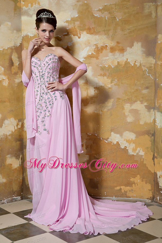 Rose Pink Sweetheart Evening Dresses for Celebrity with Beading