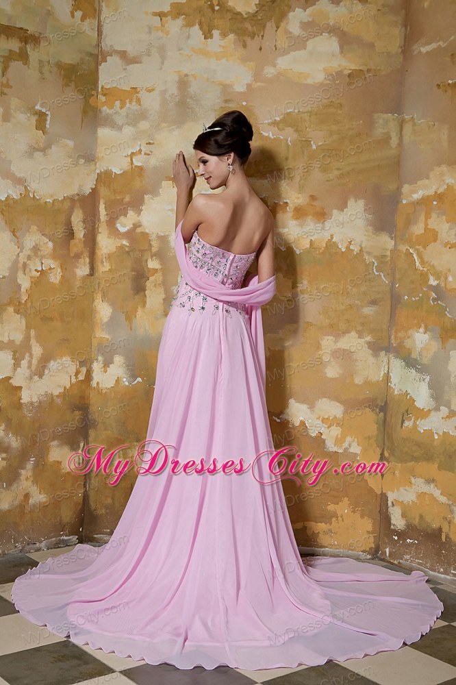 Rose Pink Sweetheart Evening Dresses for Celebrity with Beading