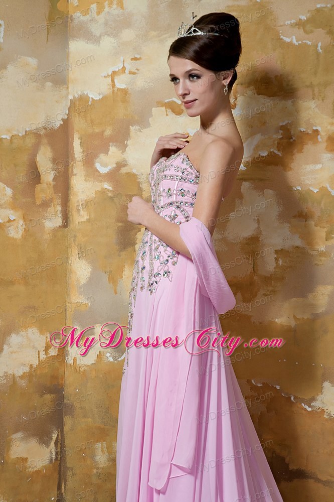 Rose Pink Sweetheart Evening Dresses for Celebrity with Beading