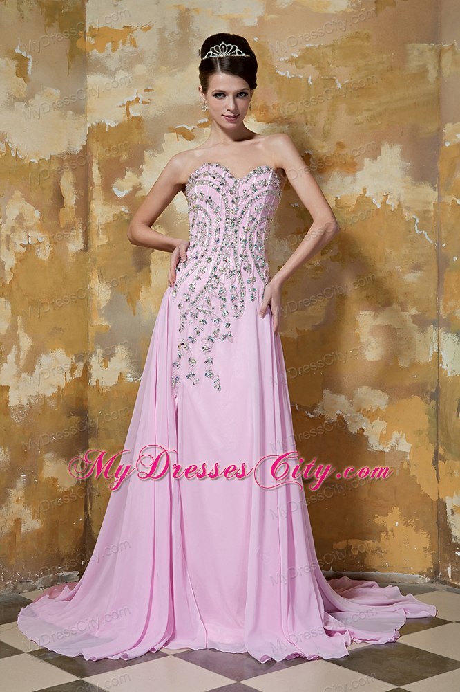 Rose Pink Sweetheart Evening Dresses for Celebrity with Beading